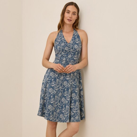 Pact Organic Cotton Fit & Flare Gathered Halter Dress - Picture 1 of 6